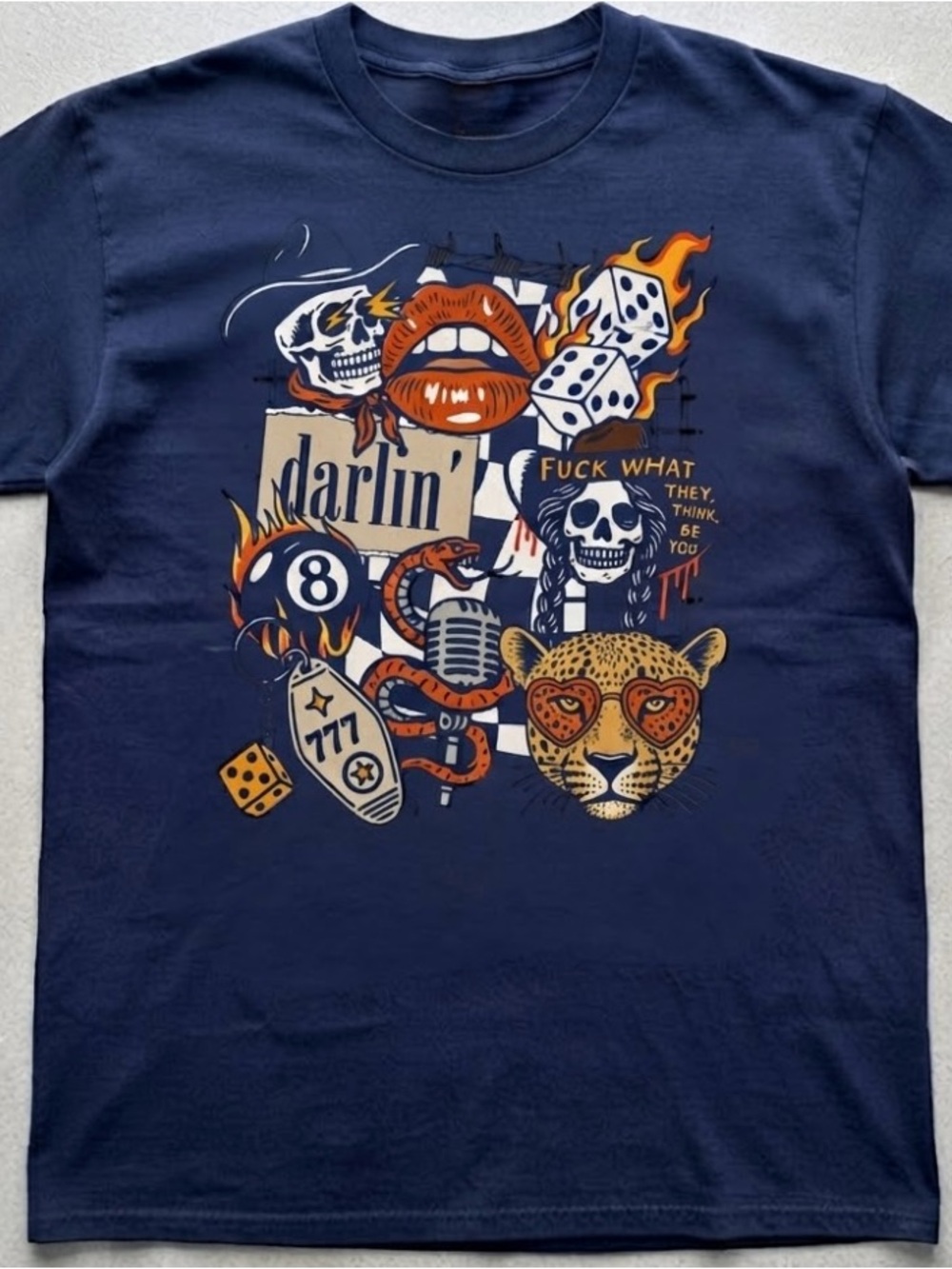 Edgy Darlin Dice Skull Leopard Halloween Graphic T-Shirt